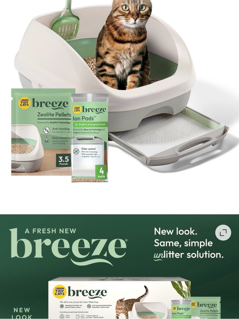 Cat Breeze Litter System with zeolite pellets and pads